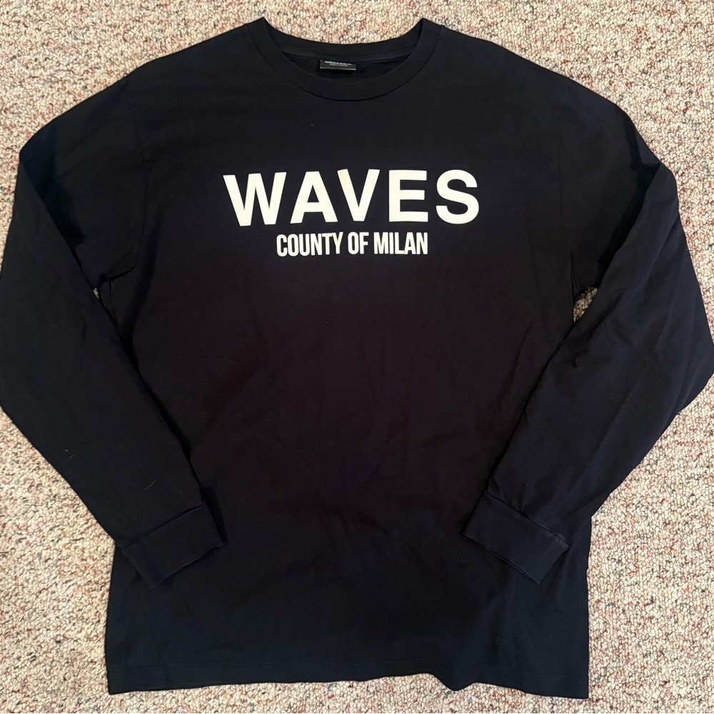 Marcelo Burlon Black Waves Long Sleeve Tee Size Small
